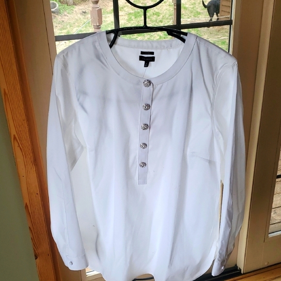 Talbots Event White Silver Embellished Decorative Buttons Pullover Sz XL Blouse - Picture 1 of 15